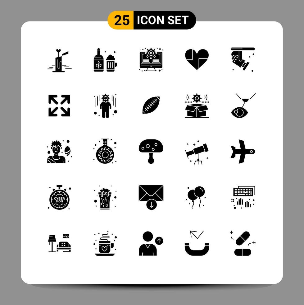 25 Universal Solid Glyphs Set for Web and Mobile Applications bright favorite gear like heart Editable Vector Design Elements