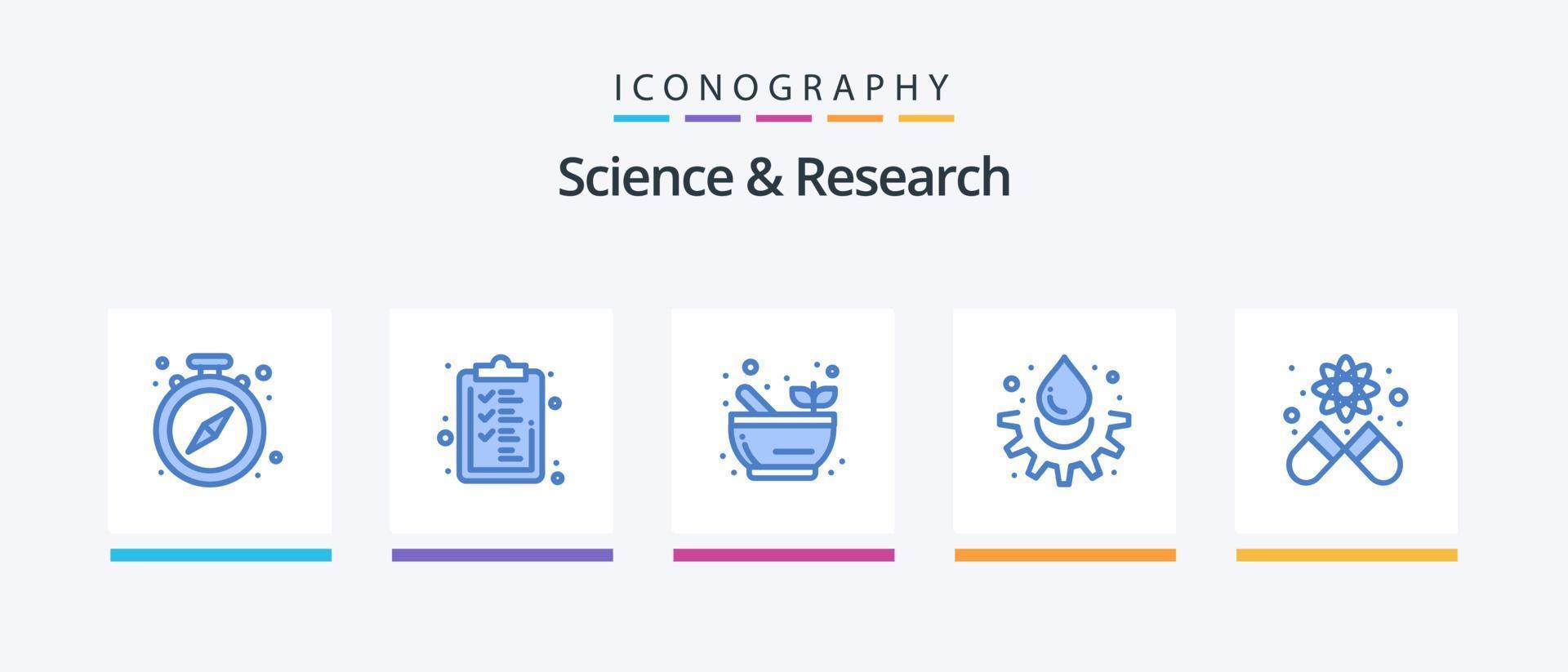 Ciencias azul 5 5 icono paquete incluso ciencia. cápsula. bol. experimento. agua. creativo íconos diseño vector