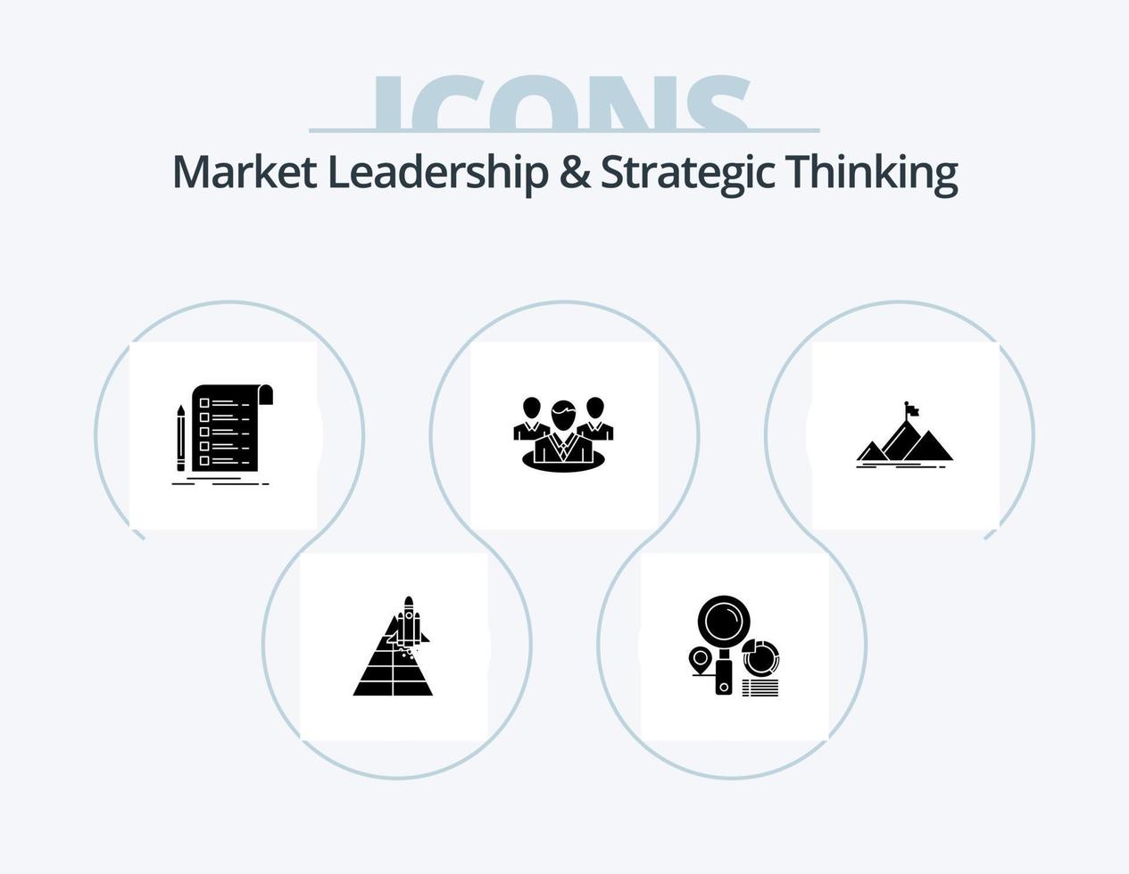 Market Leadership And Strategic Thinking Glyph Icon Pack 5 Icon Design. gossip. group. graph. checklist. invoice vector