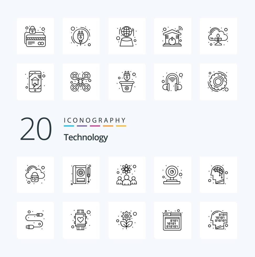20 Technology Line icon Pack like artificial webcam service web scientists vector