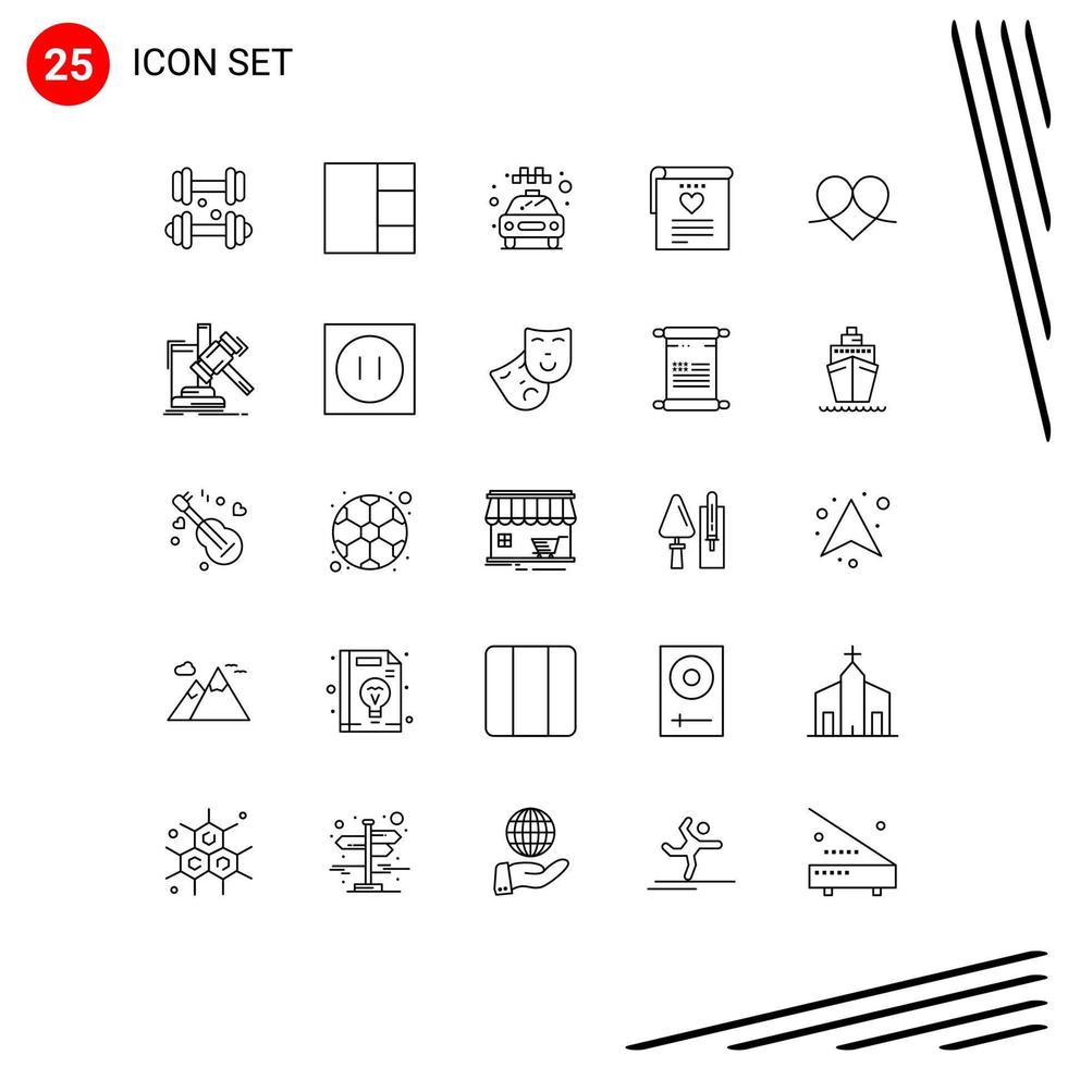 conjunto de 25 moderno ui íconos símbolos señales para me gusta corazón transporte regalo Boda editable vector diseño elementos