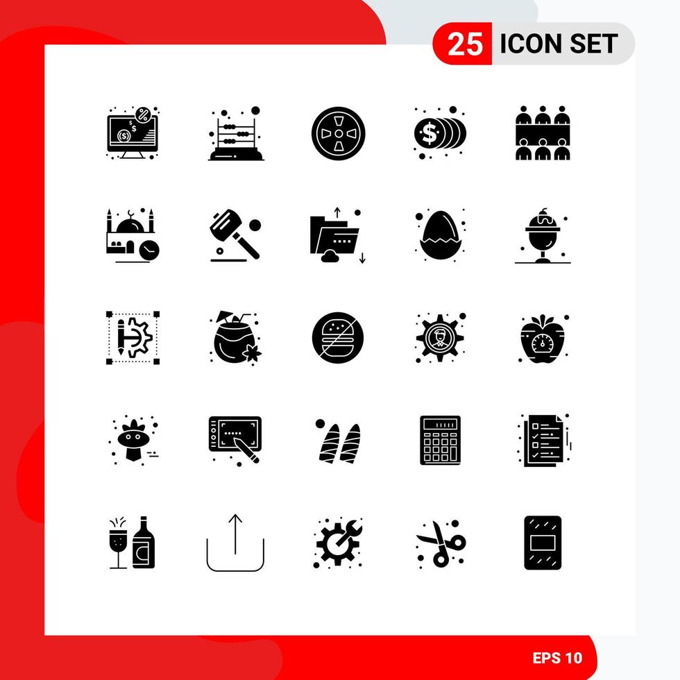 25 User Interface Solid Glyph Pack of modern Signs and Symbols of conference investment mathematics finance wind Editable Vector Design Elements