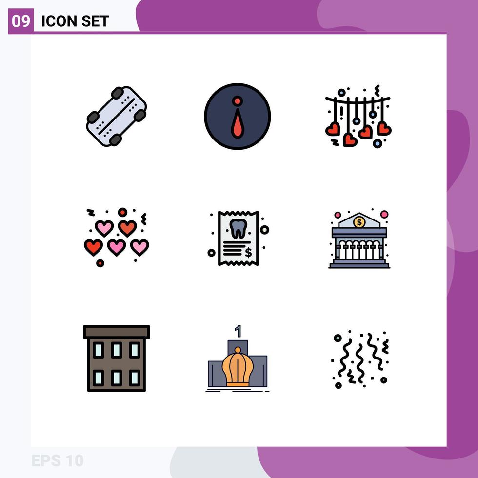 Universal Icon Symbols Group of 9 Modern Filledline Flat Colors of bank report love medical valentines Editable Vector Design Elements