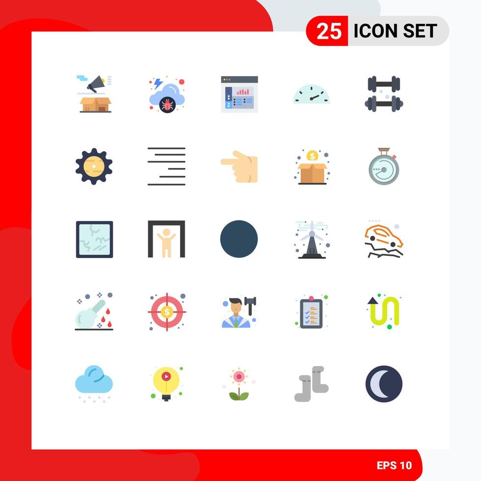 Flat Color Pack of 25 Universal Symbols of healthcare dumbbell malware speedometer gauge Editable Vector Design Elements