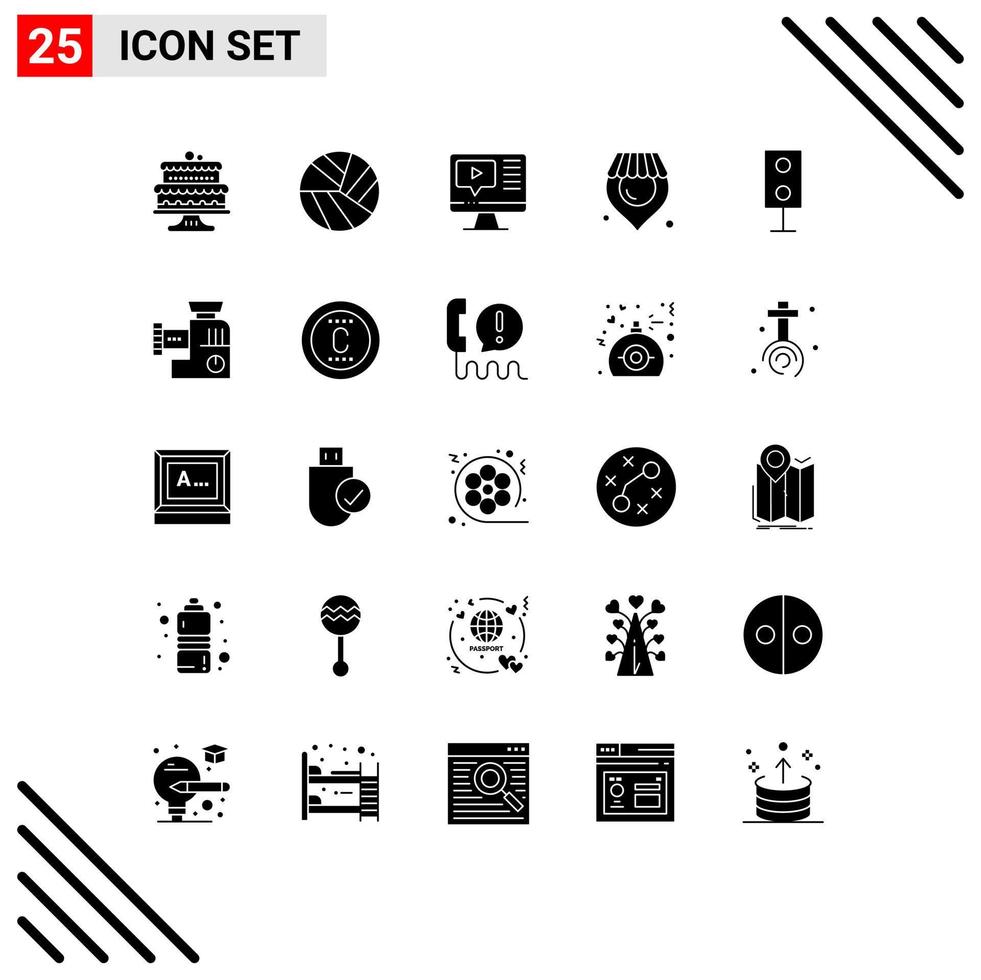 25 Thematic Vector Solid Glyphs and Editable Symbols of speaker electronics play devices shop Editable Vector Design Elements