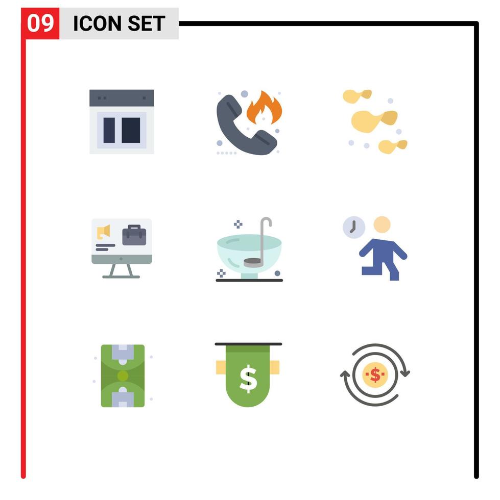 Group of 9 Modern Flat Colors Set for dinner speaker firefighter bag potato Editable Vector Design Elements