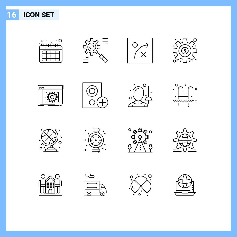 Mobile Interface Outline Set of 16 Pictograms of software coding algorithm app money Editable Vector Design Elements