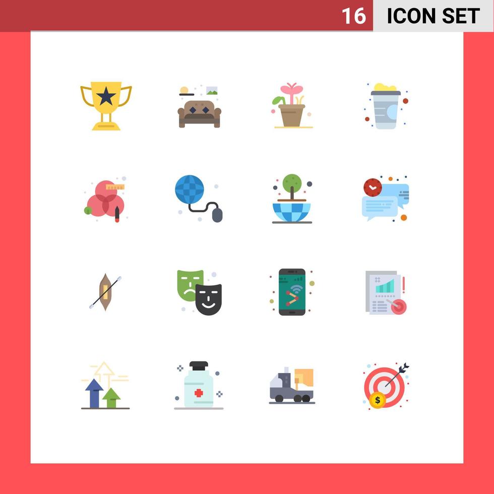 Set of 16 Modern UI Icons Symbols Signs for creative line living drink plant Editable Pack of Creative Vector Design Elements