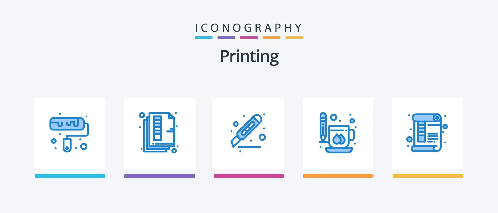 impresión azul 5 5 icono paquete incluso impresión. beber. cortar. taza. página. creativo íconos diseño vector