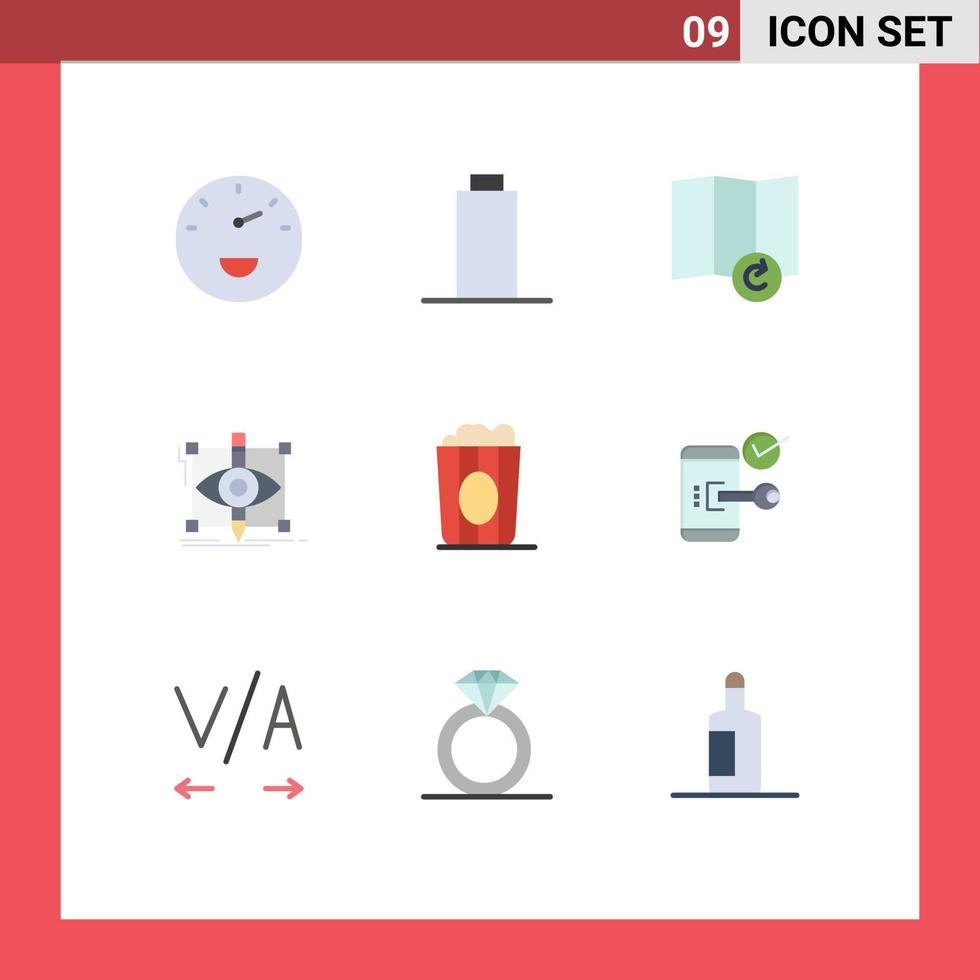 Universal Icon Symbols Group of 9 Modern Flat Colors of key movie design food visual Editable Vector Design Elements