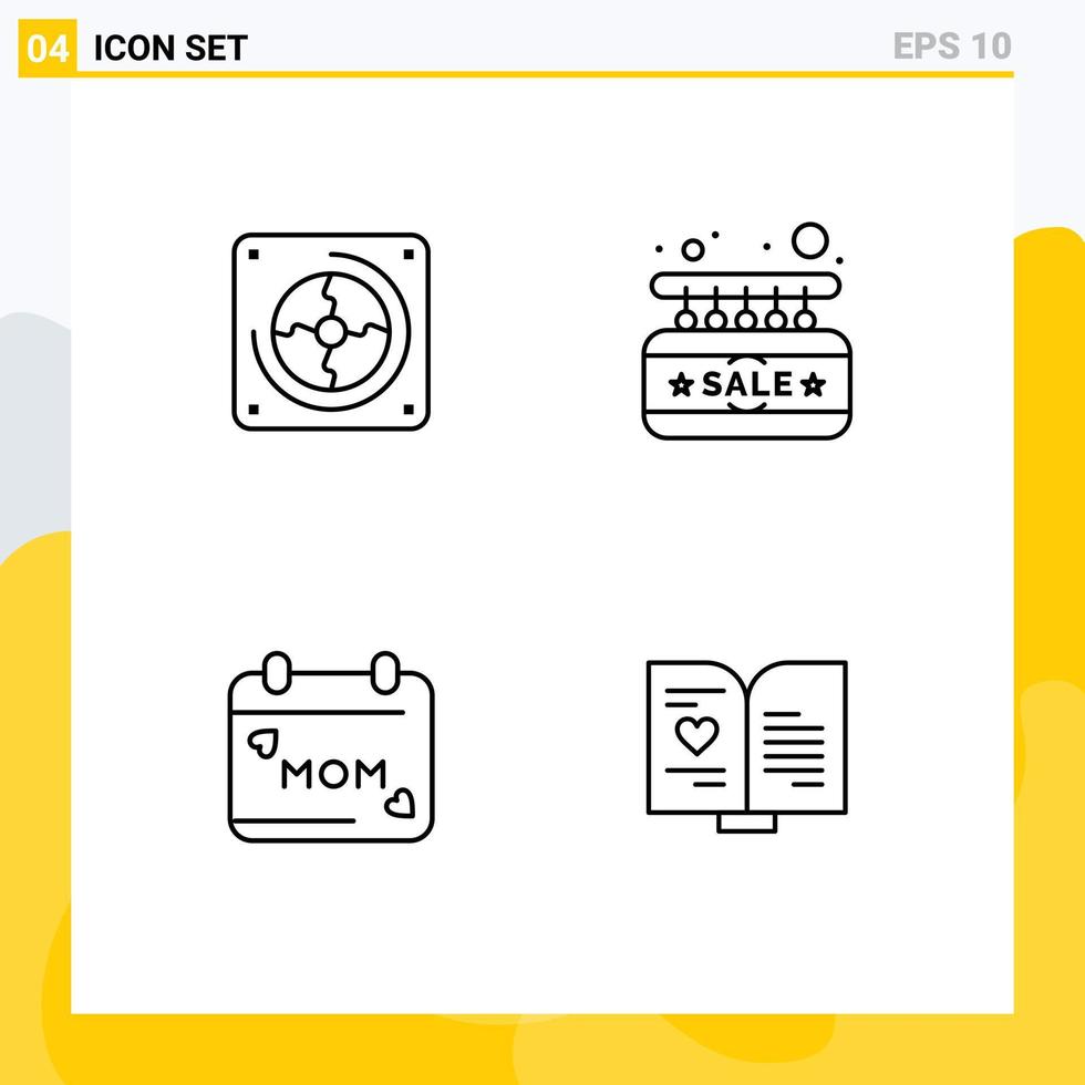 4 User Interface Line Pack of modern Signs and Symbols of fan day fan sign love Editable Vector Design Elements