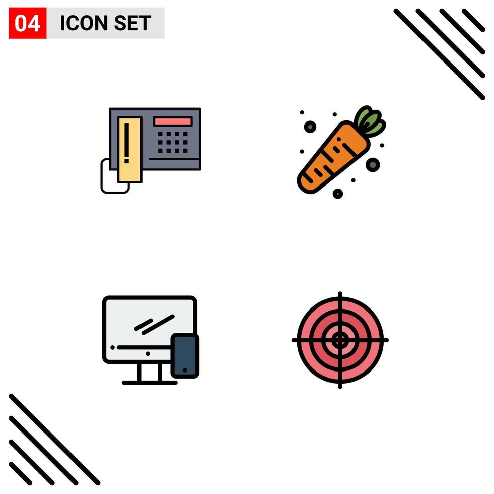 Modern Set of 4 Filledline Flat Colors and symbols such as telephoe device hardware vegetable mobile Editable Vector Design Elements