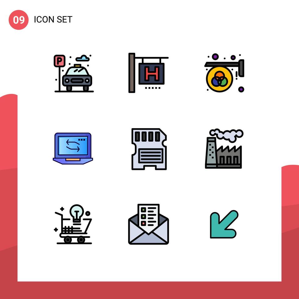 Stock Vector Icon Pack of 9 Line Signs and Symbols for hardware hardware color laptop computer Editable Vector Design Elements