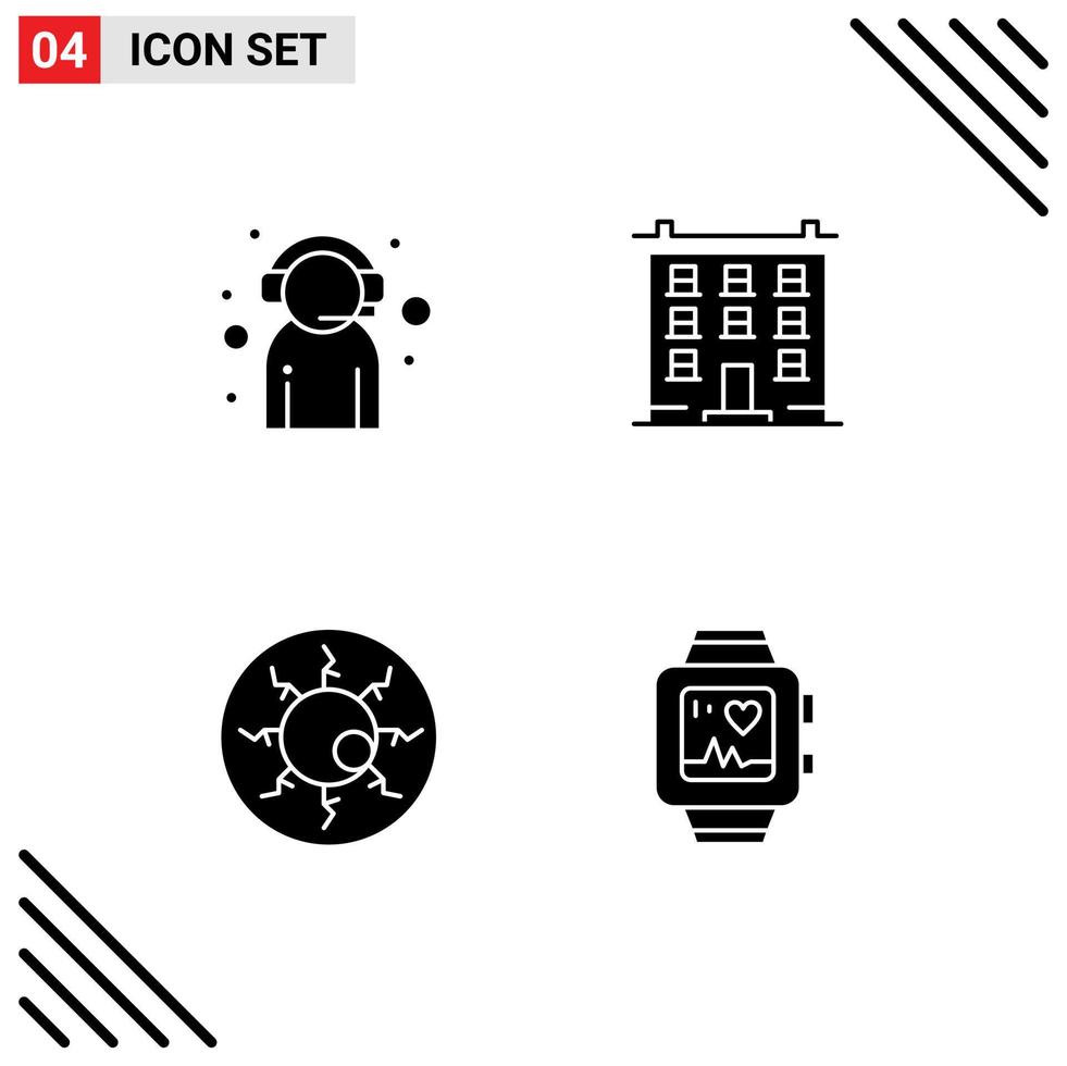 Pack of 4 creative Solid Glyphs of assistant house customer support building ghost eyeball Editable Vector Design Elements