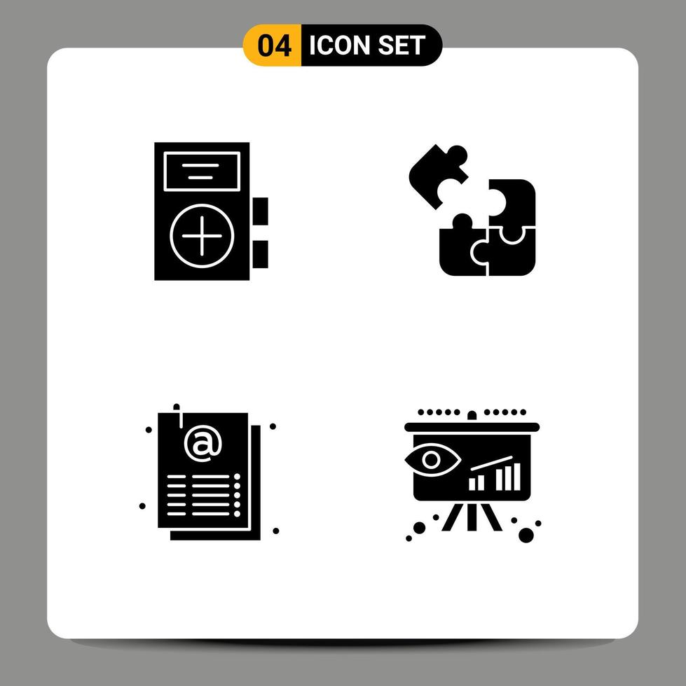 Pack of 4 creative Solid Glyphs of disease document health puzzle page Editable Vector Design Elements