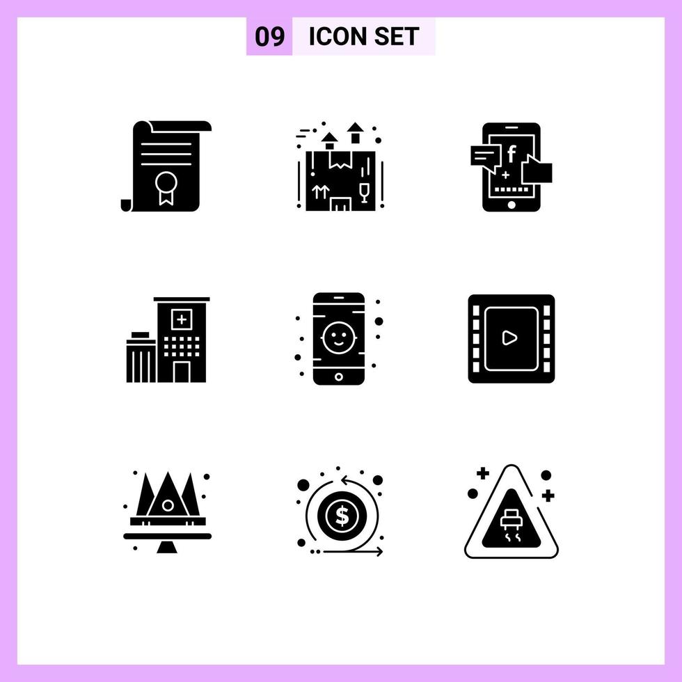 Modern Set of 9 Solid Glyphs and symbols such as medical building package hospital socil promotion Editable Vector Design Elements