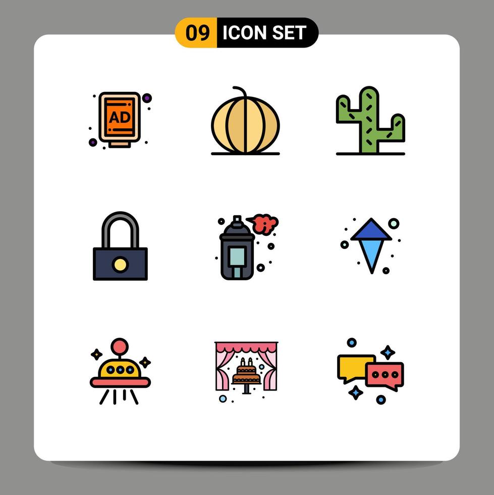 9 Filledline Flat Color concept for Websites Mobile and Apps arrow arts cactus art security Editable Vector Design Elements