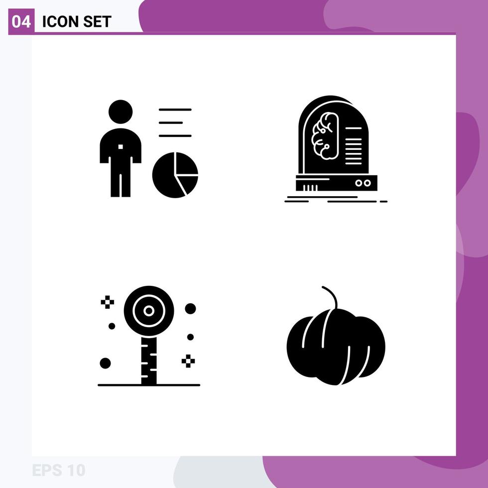 4 Creative Icons Modern Signs and Symbols of chart machine management brain lollipop Editable Vector Design Elements