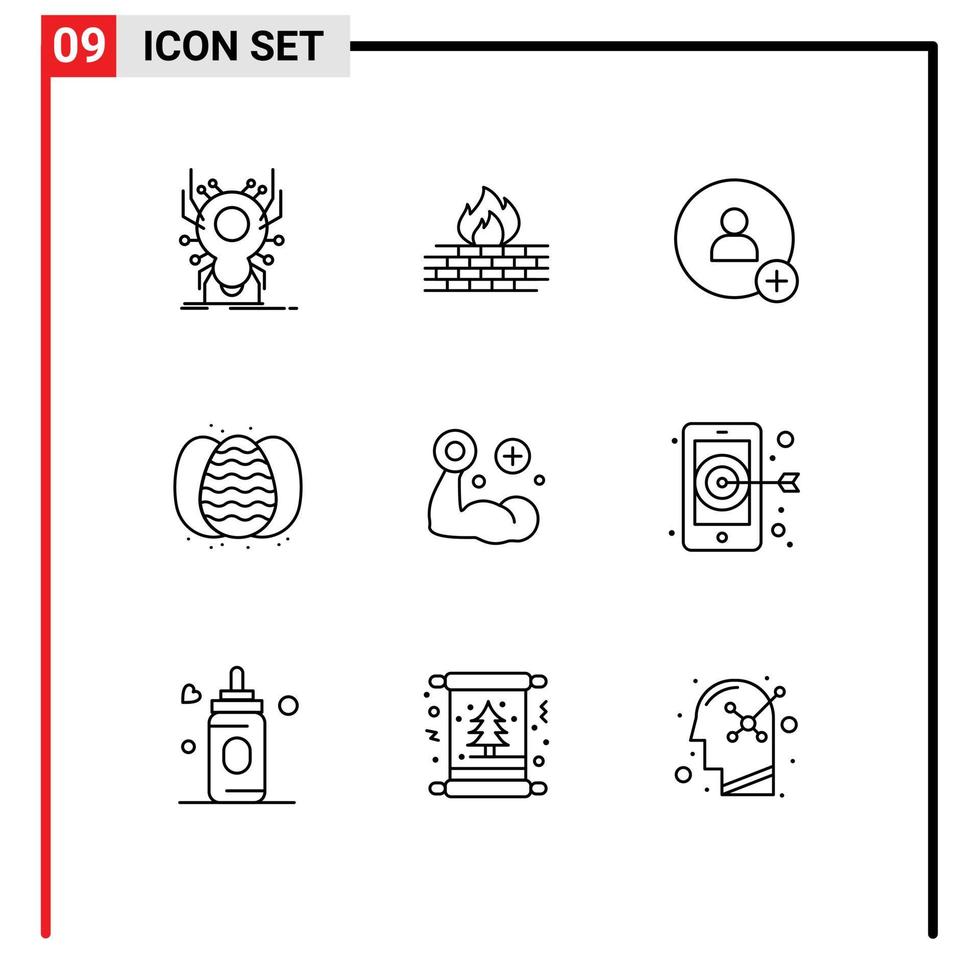universal icono símbolos grupo de 9 9 moderno contornos de aptitud robar red Pascua de Resurrección gorjeo editable vector diseño elementos