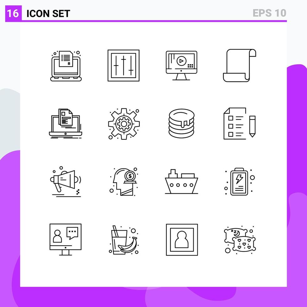 Pack of 16 creative Outlines of account log mixer document play Editable Vector Design Elements