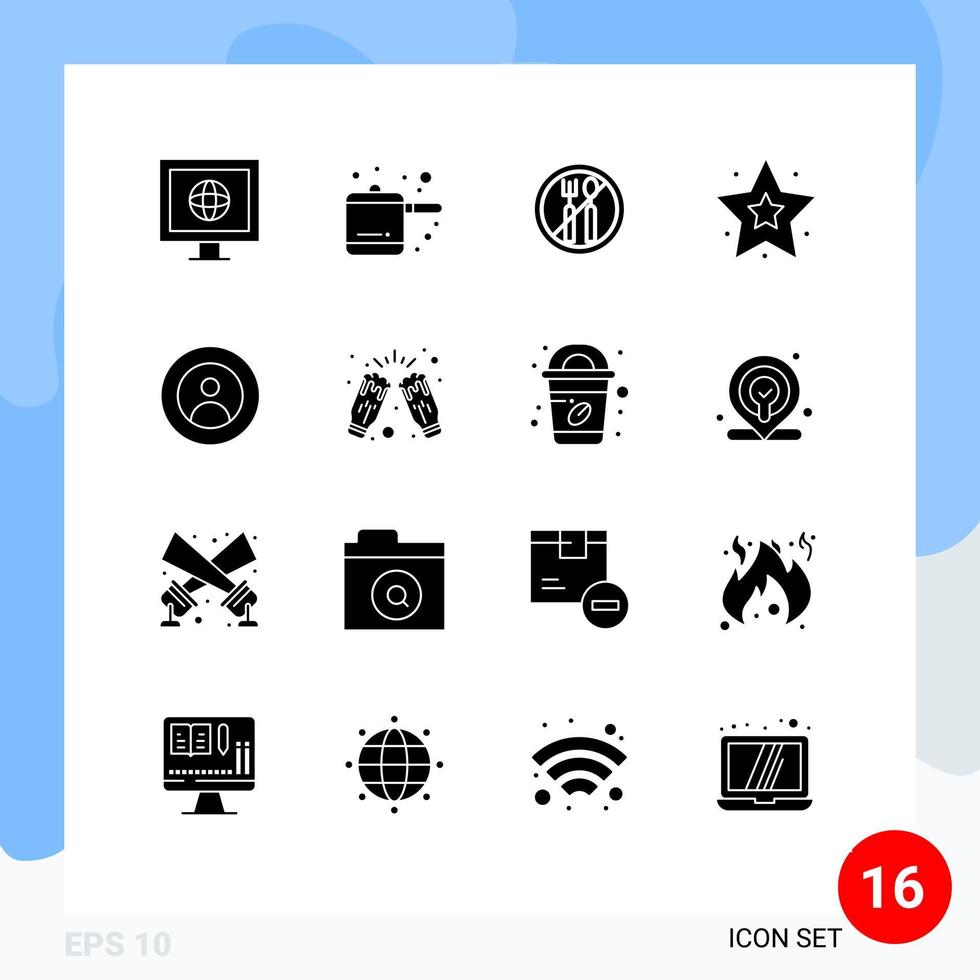 User Interface Pack of 16 Basic Solid Glyphs of cheers world favorite user global Editable Vector Design Elements