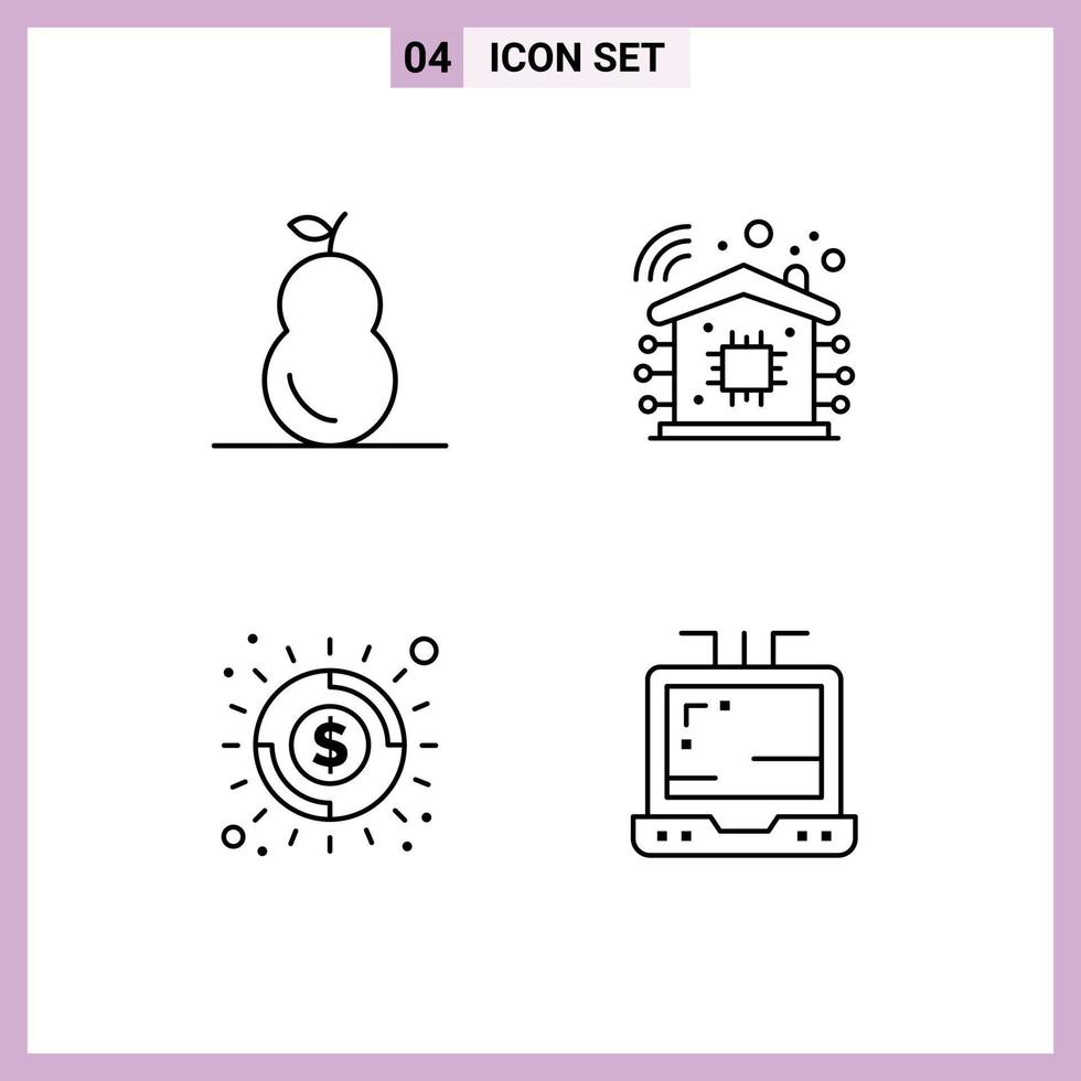 4 Universal Filledline Flat Colors Set for Web and Mobile Applications food shine intelligent banking office Editable Vector Design Elements