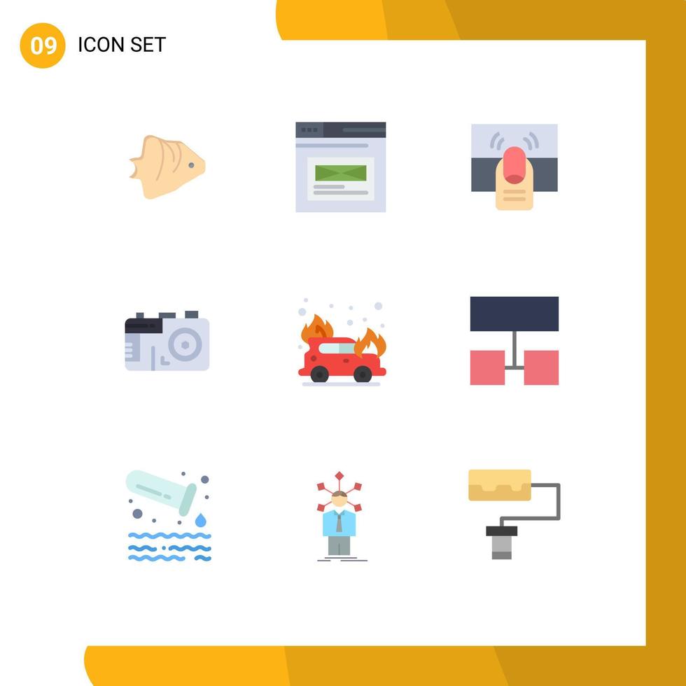 Modern Set of 9 Flat Colors Pictograph of photo camera website touch hand Editable Vector Design Elements