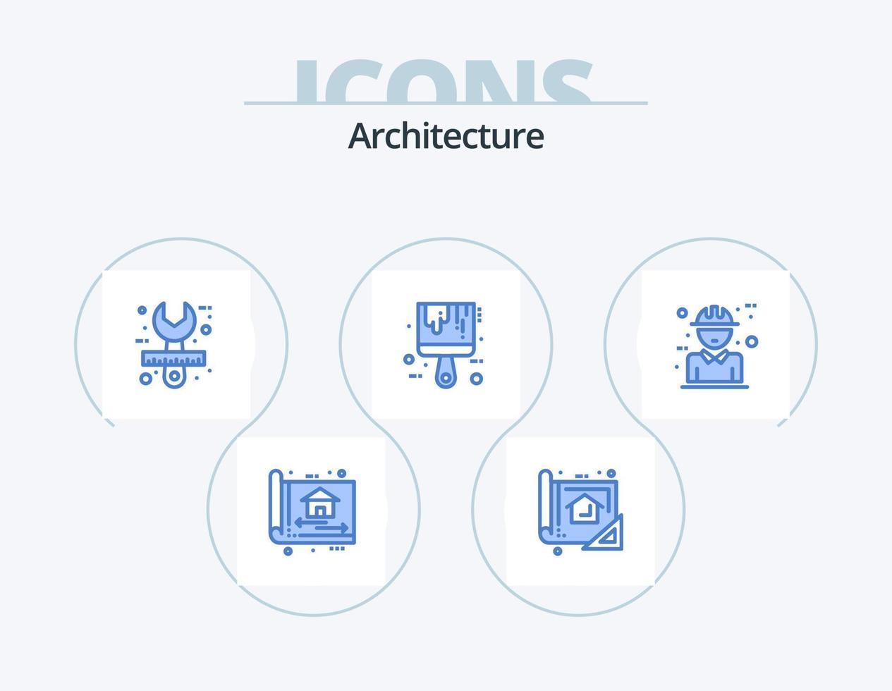 arquitectura azul icono paquete 5 5 icono diseño. herramienta. cepillar. planificación. herramienta. diseño vector