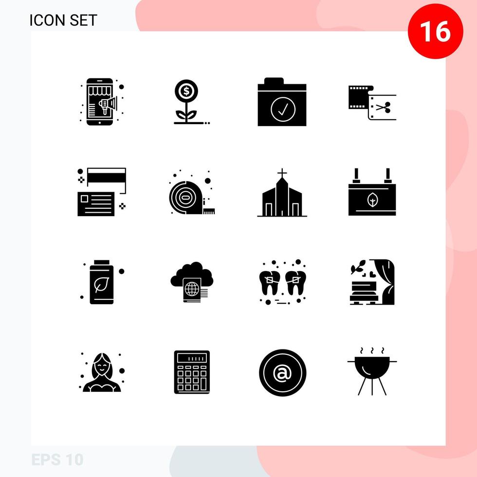 Universal Icon Symbols Group of 16 Modern Solid Glyphs of borrow editing flower edit clip Editable Vector Design Elements