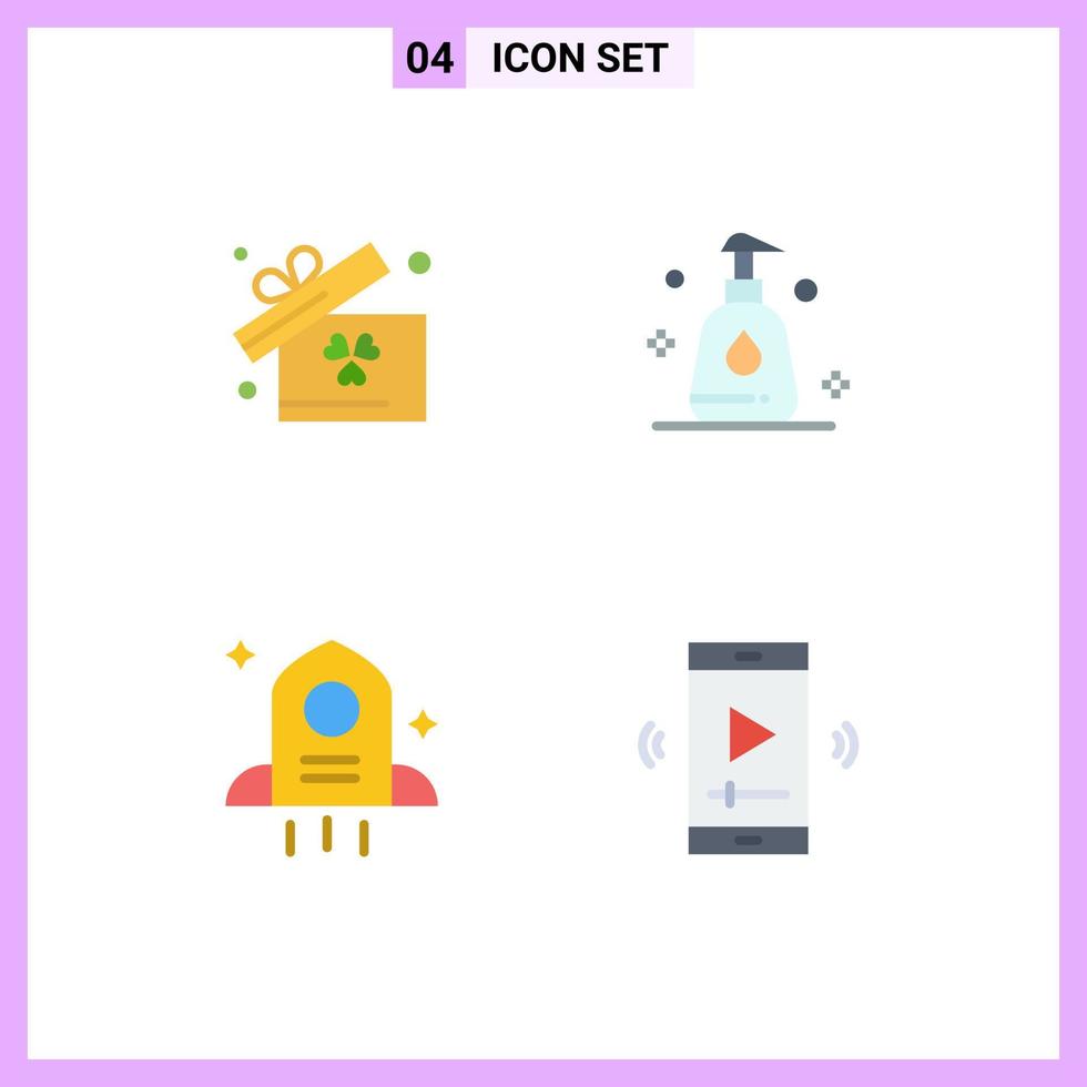 Set of 4 Commercial Flat Icons pack for gift film cleaning astronomy multimedia Editable Vector Design Elements