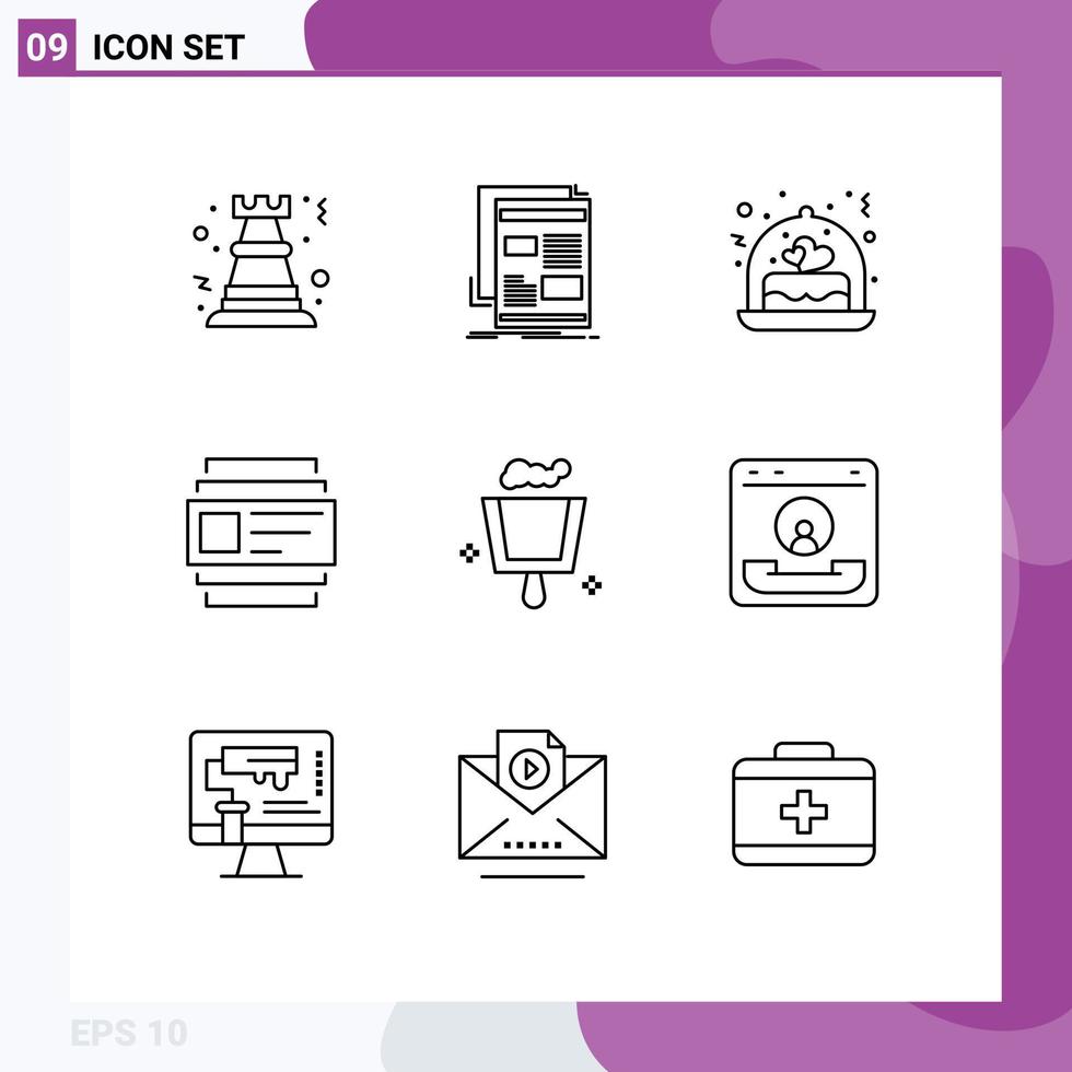 9 Thematic Vector Outlines and Editable Symbols of broom id media cards wedding Editable Vector Design Elements