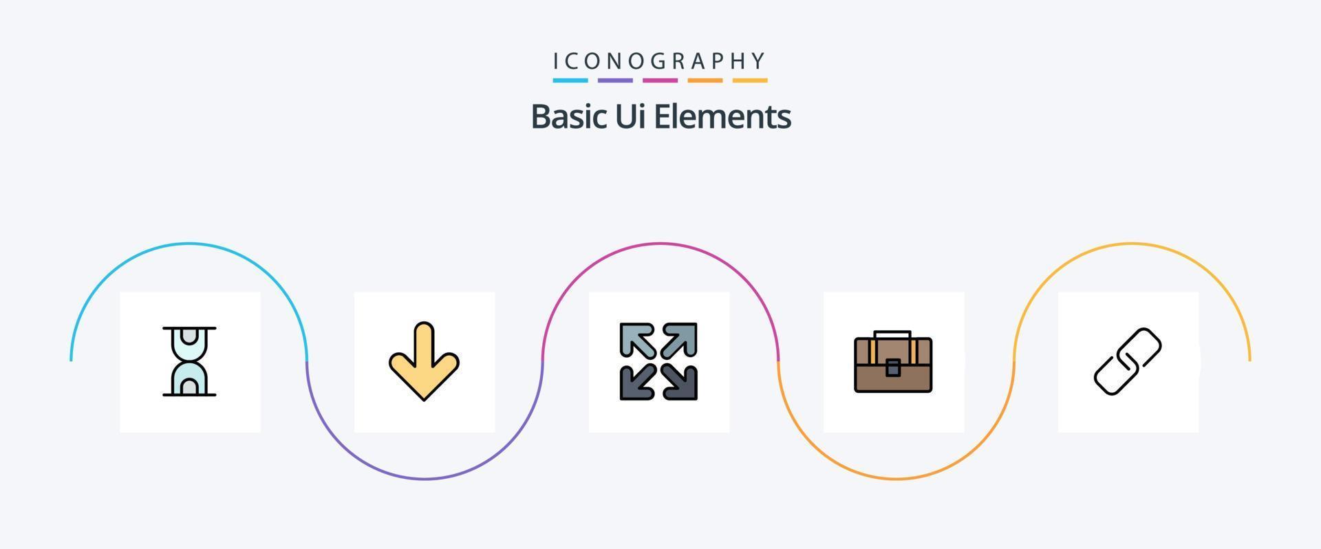Basic Ui Elements Line Filled Flat 5 Icon Pack Including metal. paper. direction. clip. case vector