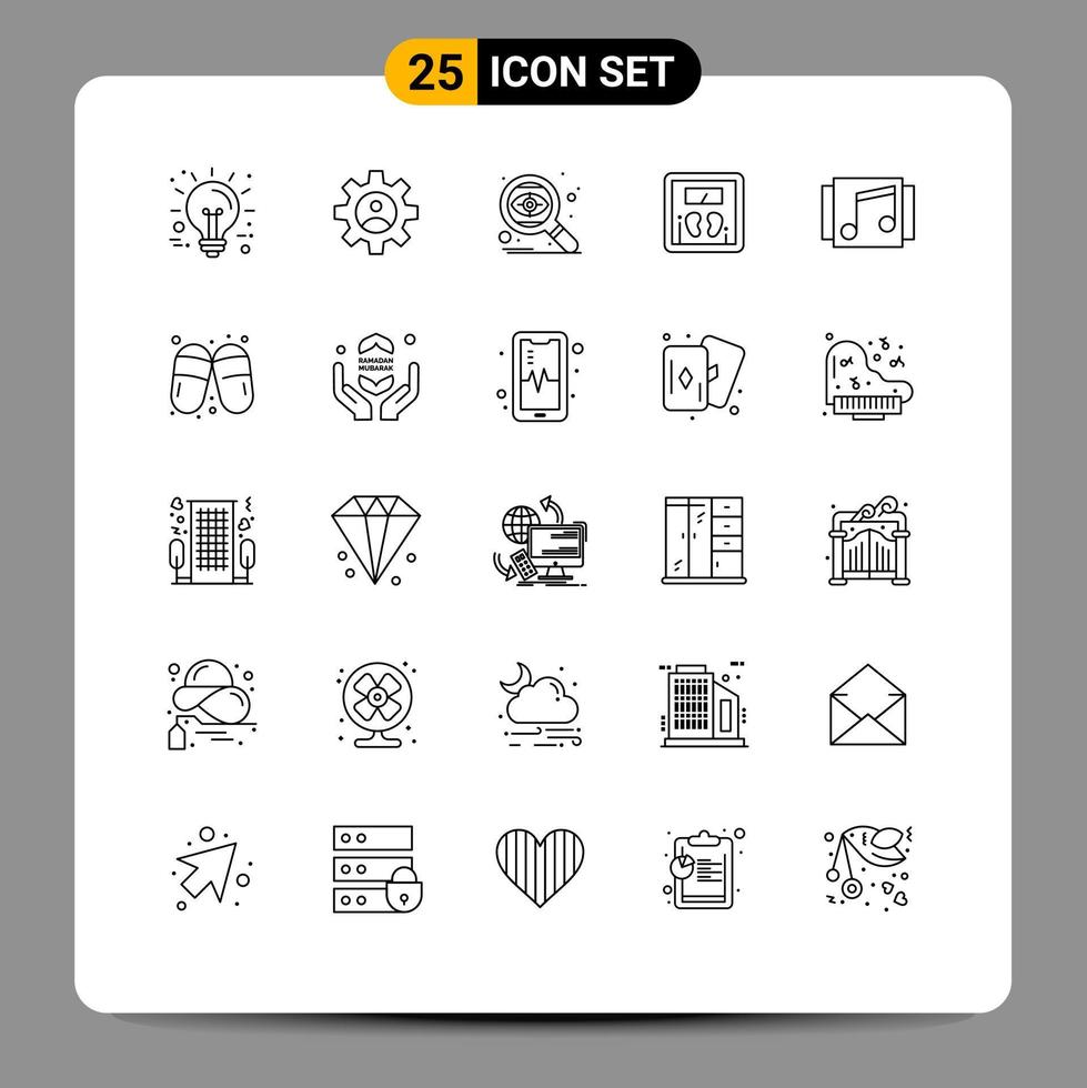 Universal Icon Symbols Group of 25 Modern Lines of media machine search weight diet Editable Vector Design Elements