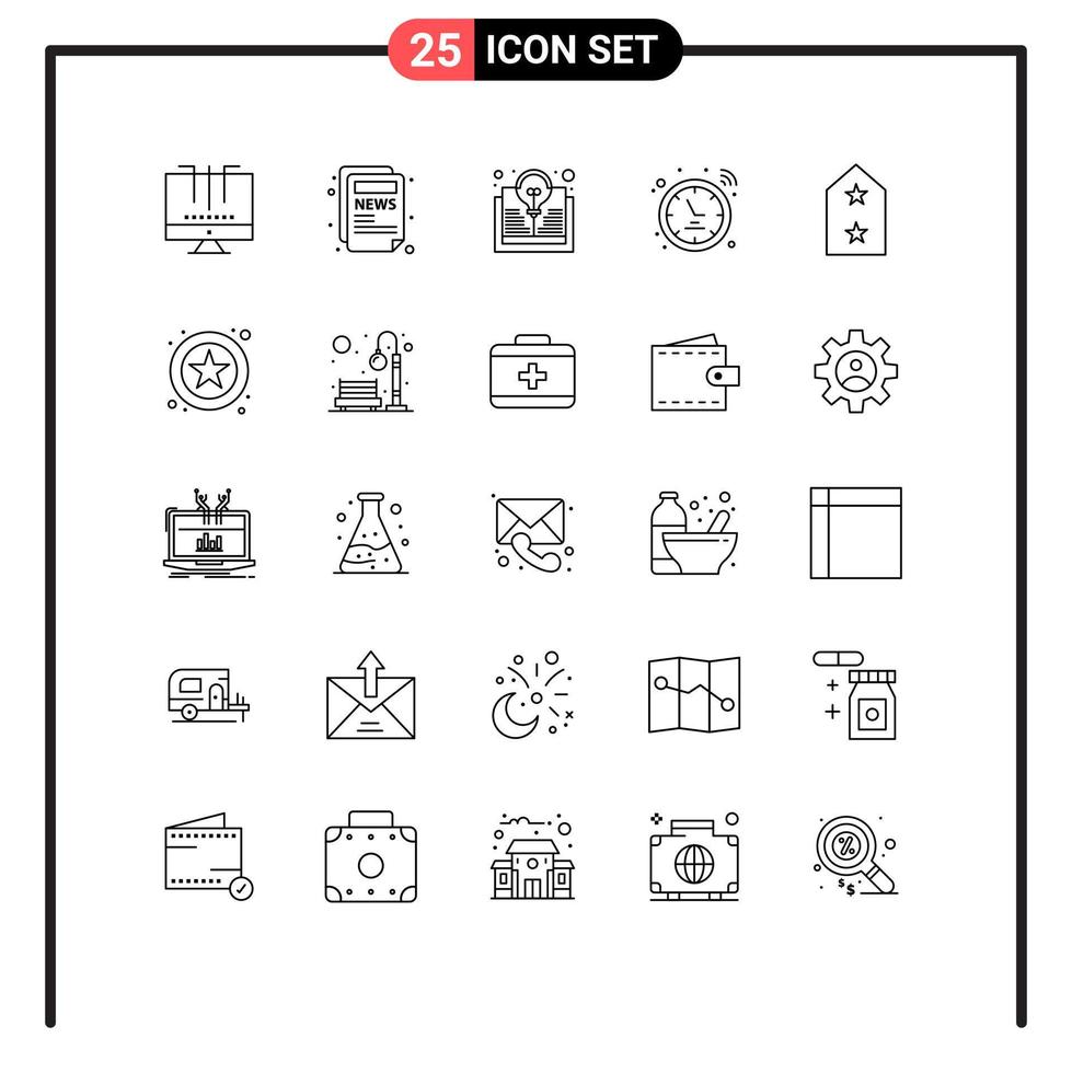 Stock Vector Icon Pack of 25 Line Signs and Symbols for badge watch study smart watch hotspot Editable Vector Design Elements