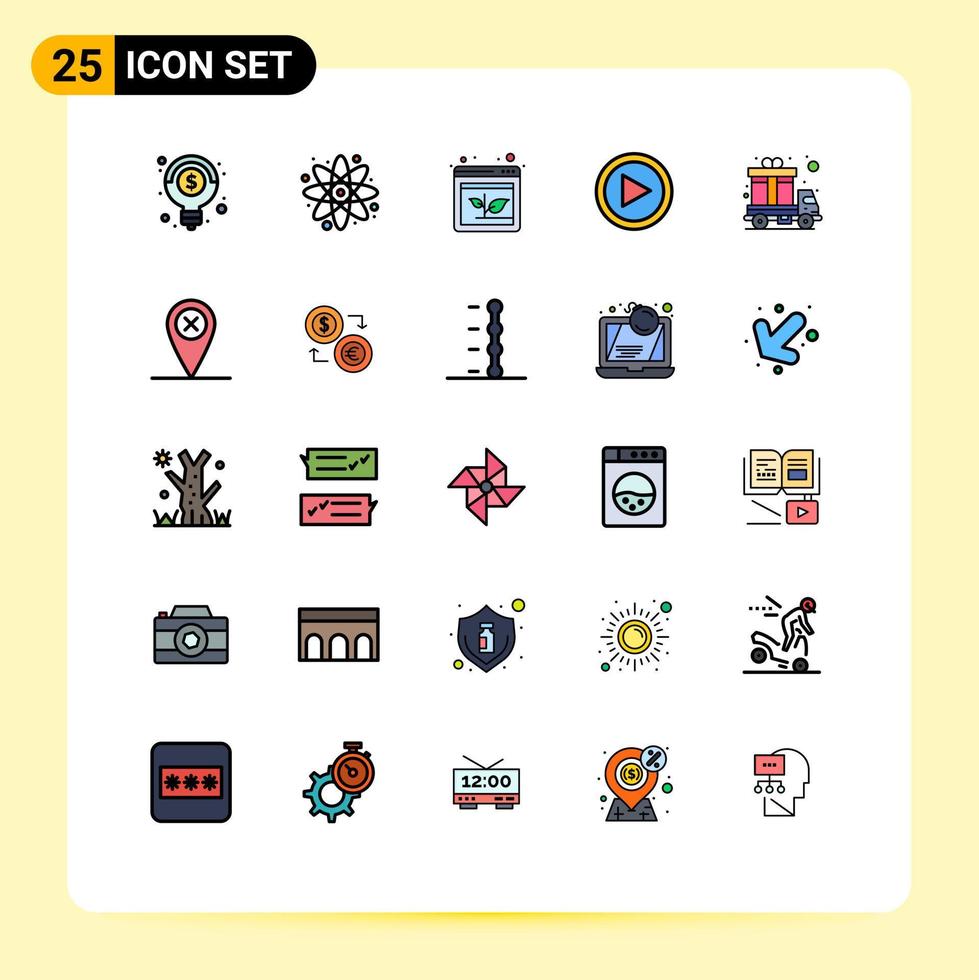 25 User Interface Filled line Flat Color Pack of modern Signs and Symbols of gift cargo browser user interface Editable Vector Design Elements