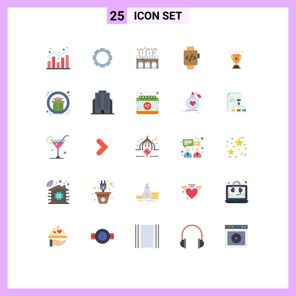 Mobile Interface Flat Color Set of 25 Pictograms of business achievement city trophy hand watch Editable Vector Design Elements