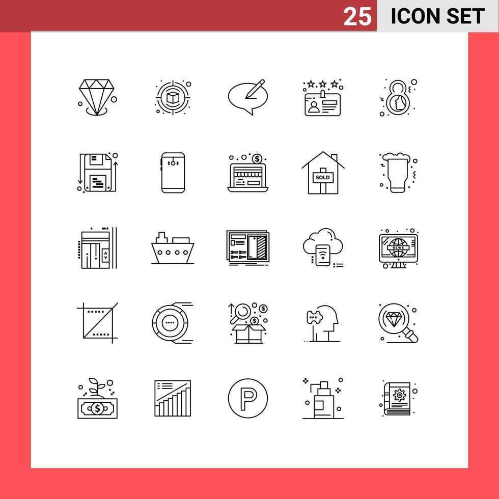 Mobile Interface Line Set of 25 Pictograms of eight license chat driver pencile Editable Vector Design Elements