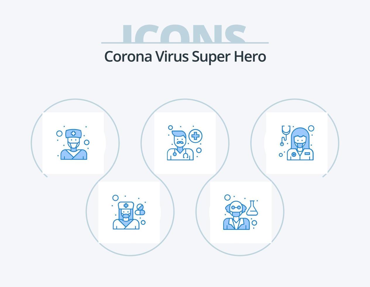 Corona Virus Super Hero Blue Icon Pack 5 Icon Design. girl. people. doctor. man. avatar vector