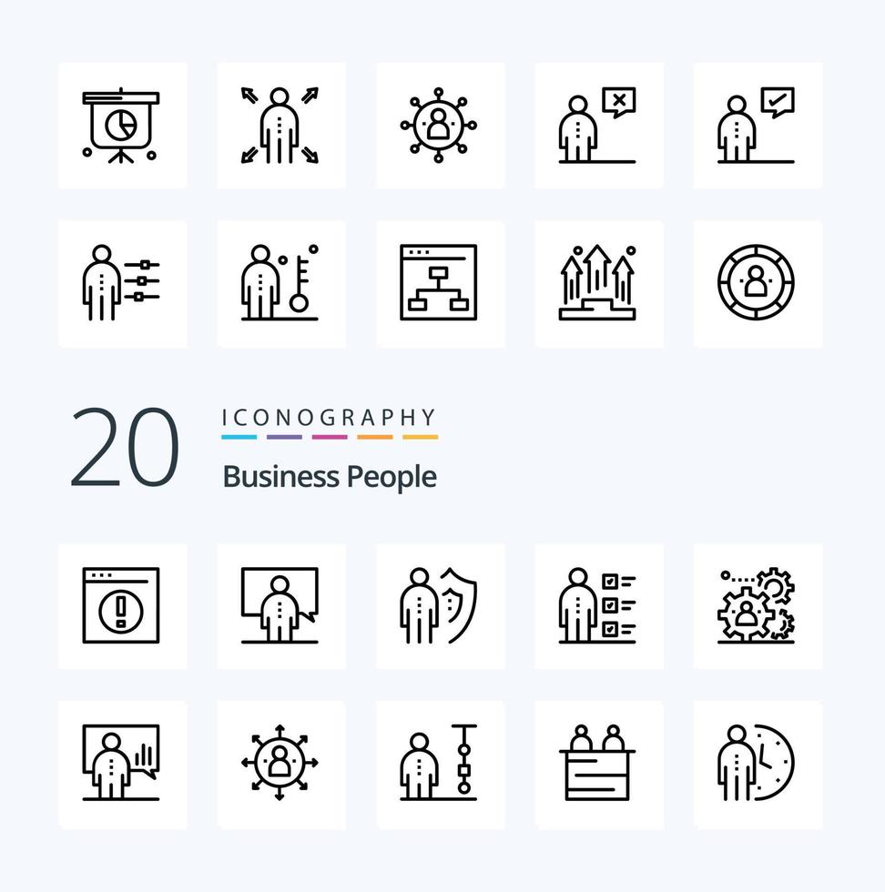 20 Business People Line icon Pack like employee abilities person protection man vector