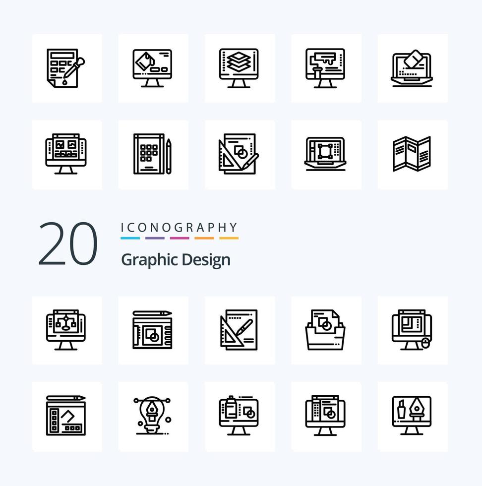 20 Graphic Design Line icon Pack like web designing  presentation  folder document folder vector