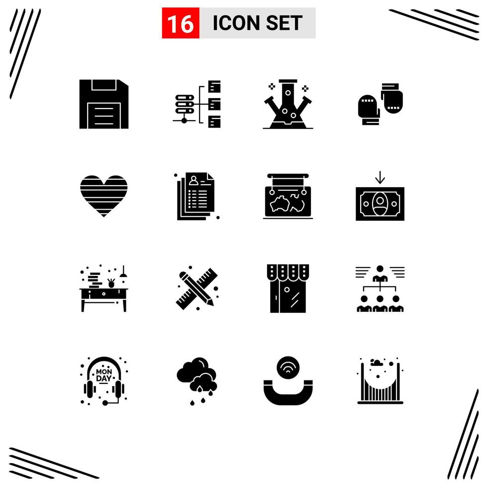 16 Creative Icons Modern Signs and Symbols of protective glove social boxing science Editable Vector Design Elements