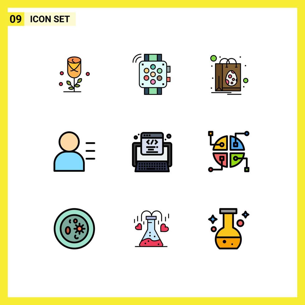 9 Creative Icons Modern Signs and Symbols of program code bag persona education Editable Vector Design Elements