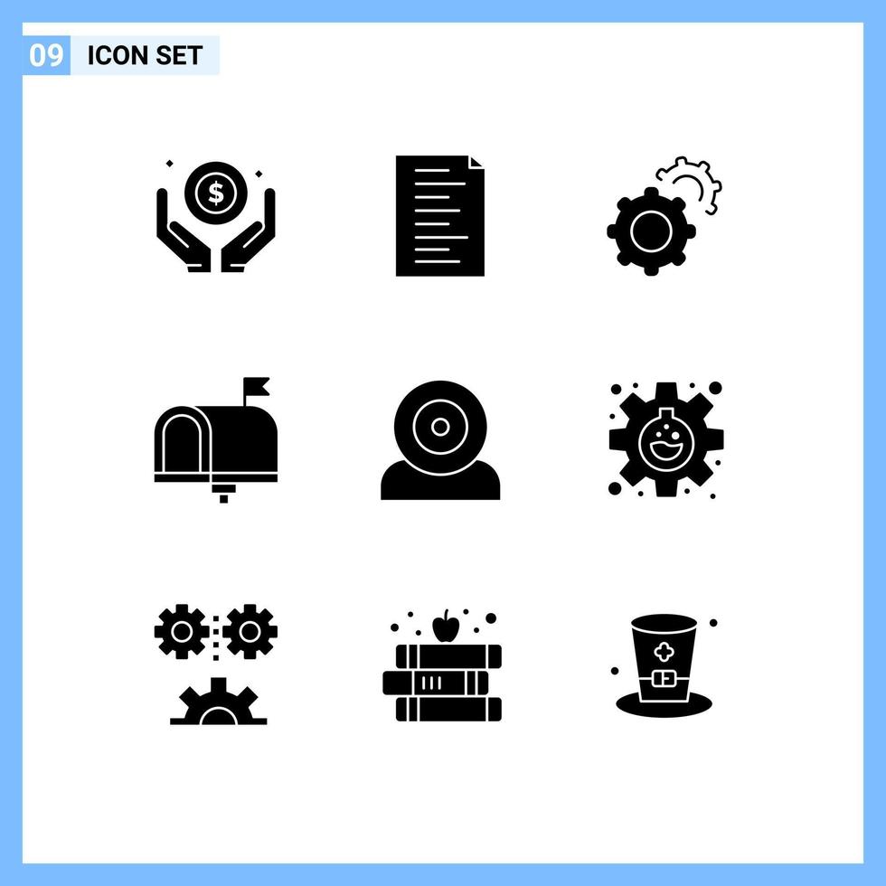 Pictogram Set of 9 Simple Solid Glyphs of gadget computers gears in box contact us Editable Vector Design Elements