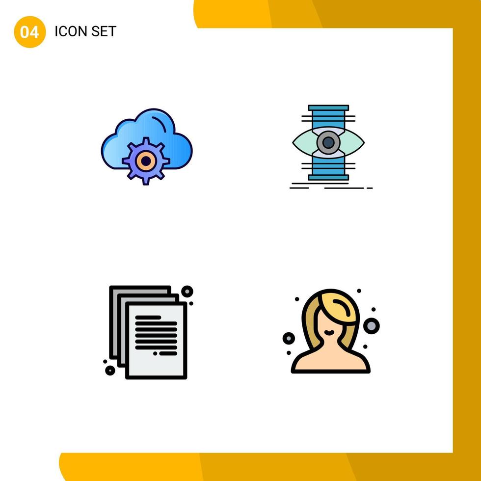 Filledline Flat Color Pack of 4 Universal Symbols of cloud doc computing focus paper Editable Vector Design Elements