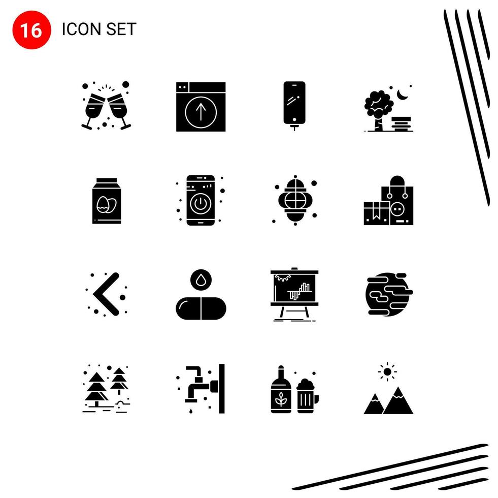 Pack of 16 Modern Solid Glyphs Signs and Symbols for Web Print Media such as spring chair application bench charging Editable Vector Design Elements
