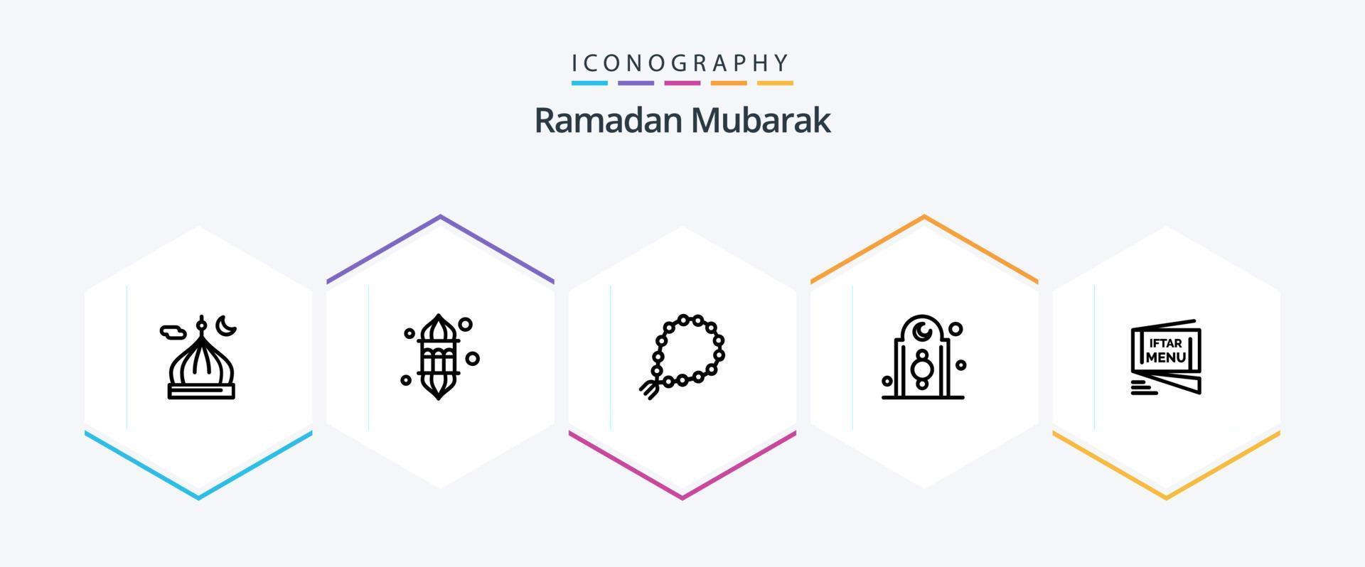 Ramadán 25 línea icono paquete incluso islam. decoración. lámpara. musulmán. orar vector