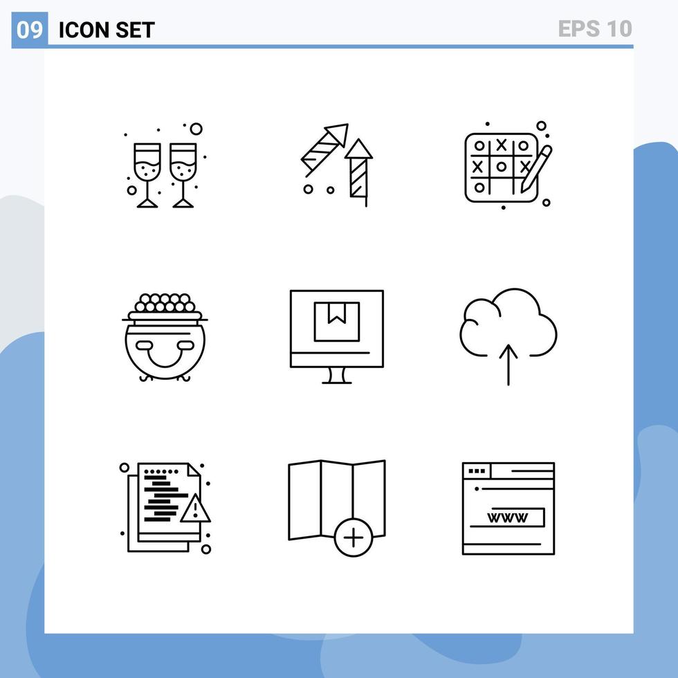 Universal Icon Symbols Group of 9 Modern Outlines of delivery box hobbies pot luck Editable Vector Design Elements