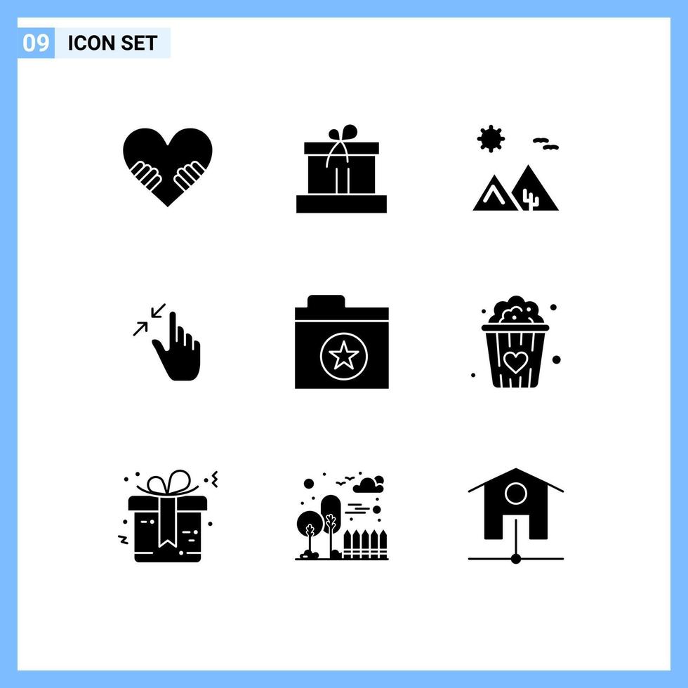 Mobile Interface Solid Glyph Set of 9 Pictograms of favorite pinch arabian interface contract Editable Vector Design Elements