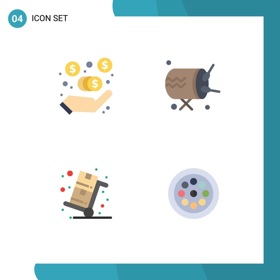 Set of 4 Modern UI Icons Symbols Signs for commission sales drum announcement trolley Editable Vector Design Elements