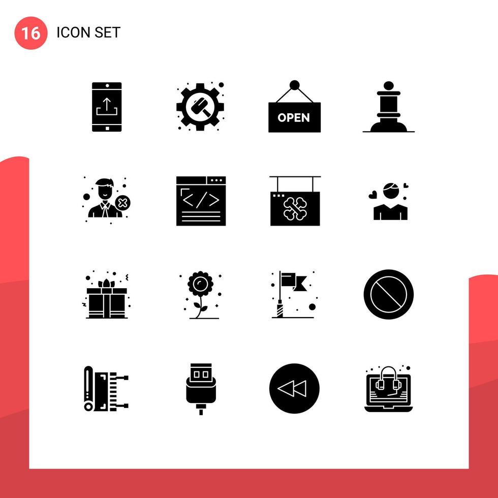 Modern Set of 16 Solid Glyphs and symbols such as office delete settings figure bishop Editable Vector Design Elements